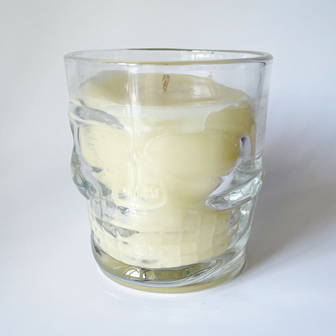 Premium 100% Beeswax Skull Cocktail Glass Candle 7oz - Sweet Tulip Candle Co.